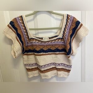 Crochet Top in Cream, Purple, and Brown